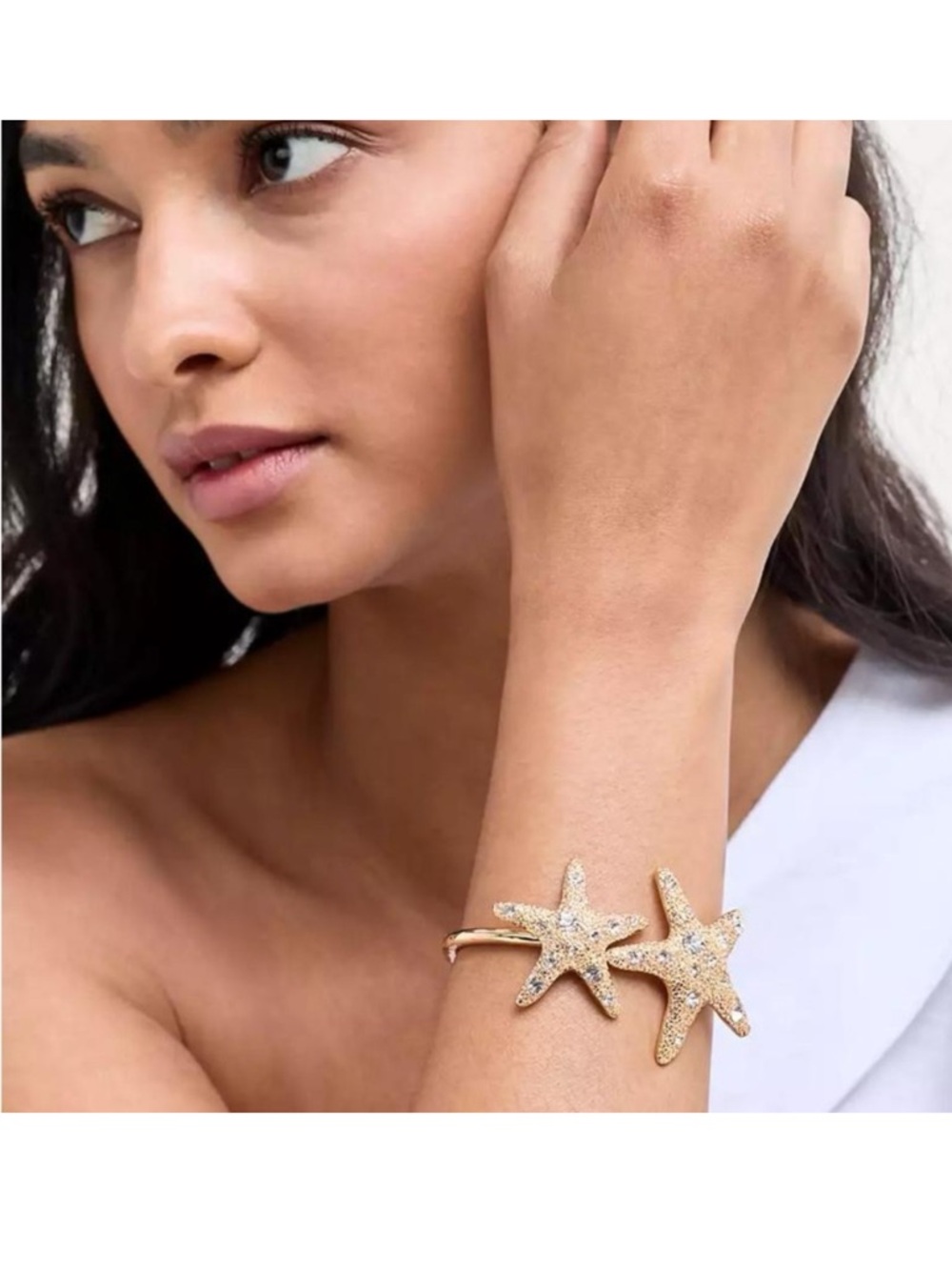 INC Gold Starfish Crystal Cuff Bracelet